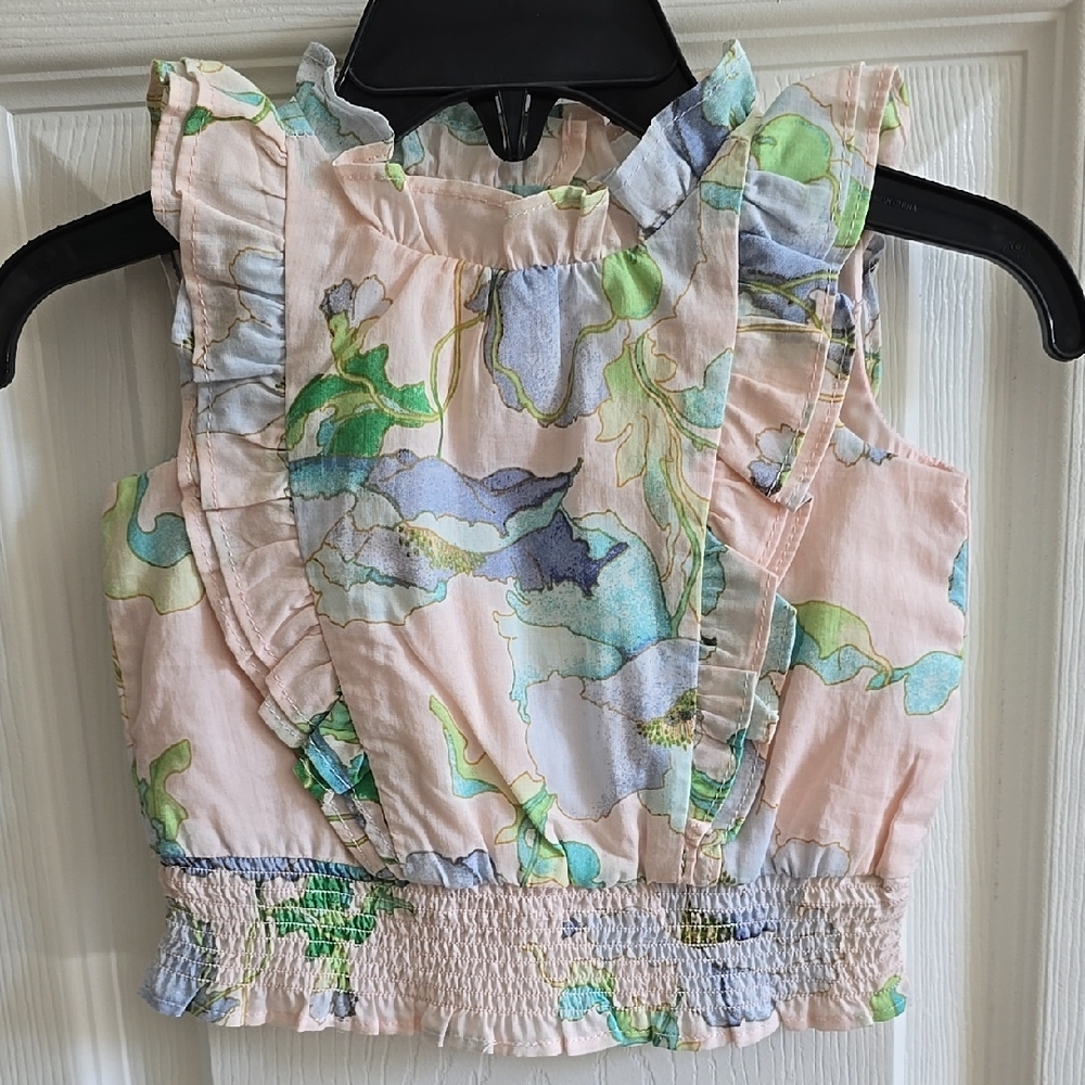Janie and Jack Pink Orange Ruffled Smocked Crop Blouse